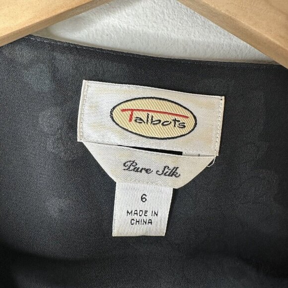 Talbots Vintage Dress Black Fairy Romantic Floral 100% Silk MIDI Sleeveless Sz 6 - Picture 7 of 13